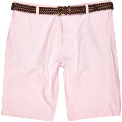 Pink Oxford belted bermuda shorts